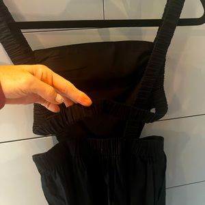 Cute ruched strap and open back linen jumpsuit